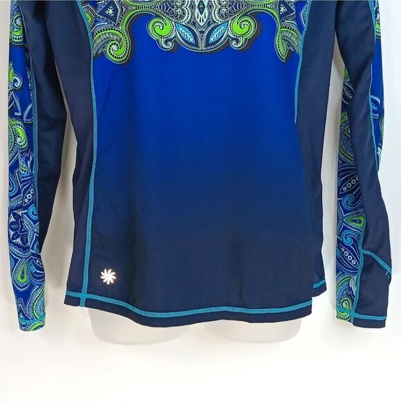 ATHLETA Runaway Blue Green Paisley Print Medium UPF Athletic Long Sleeve Shirt - Picture 5 of 15